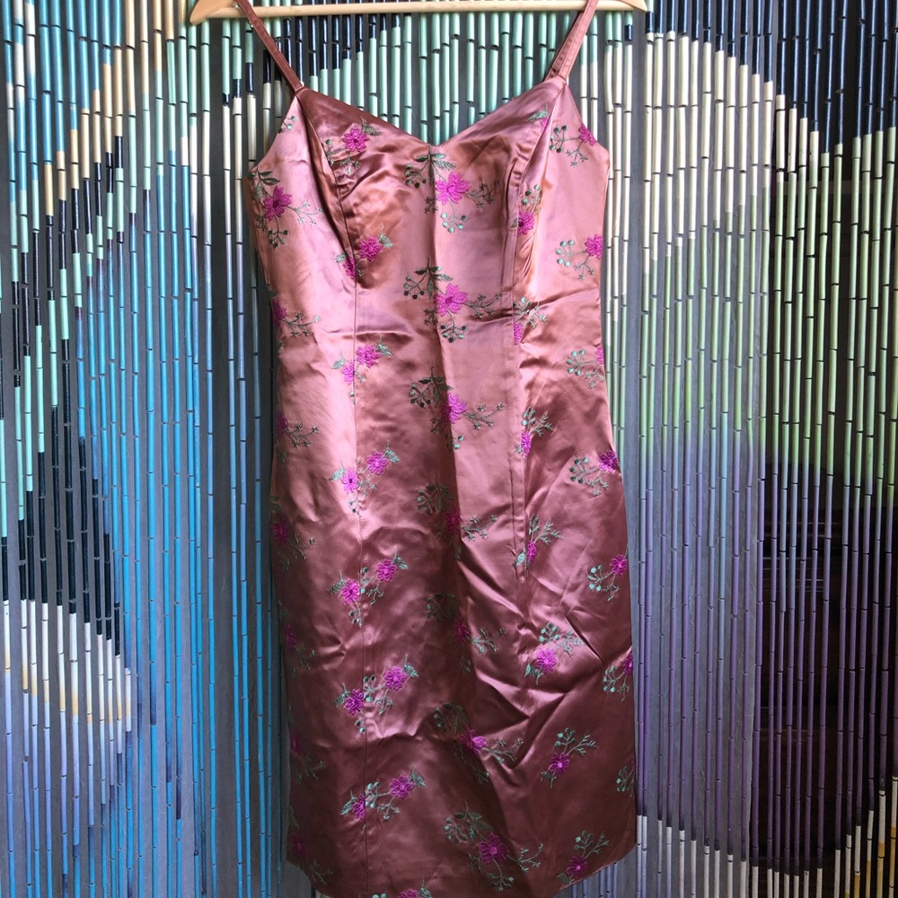 Betsey Johnson silk satin embroidered slip dress